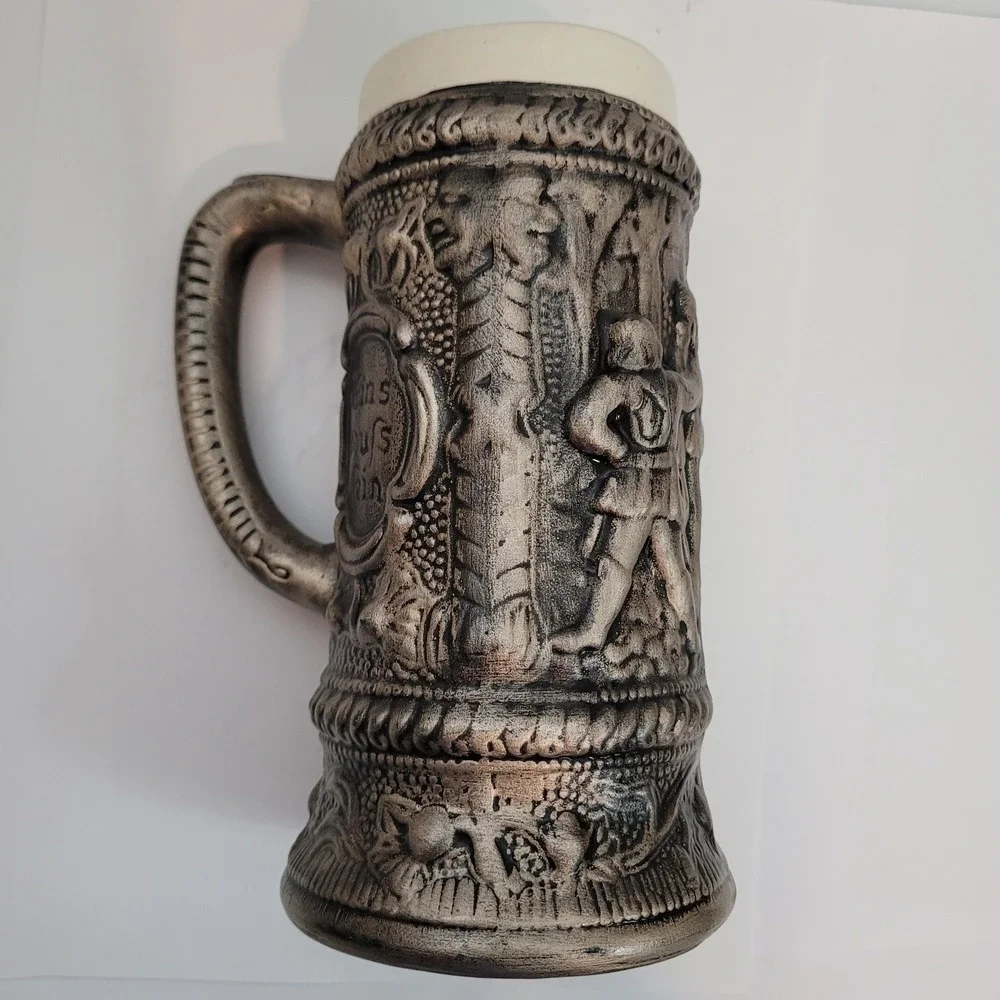 Vintage 1981 Beer Stein Silver Relief‎ German Bier Oder Wein Tankard Mug